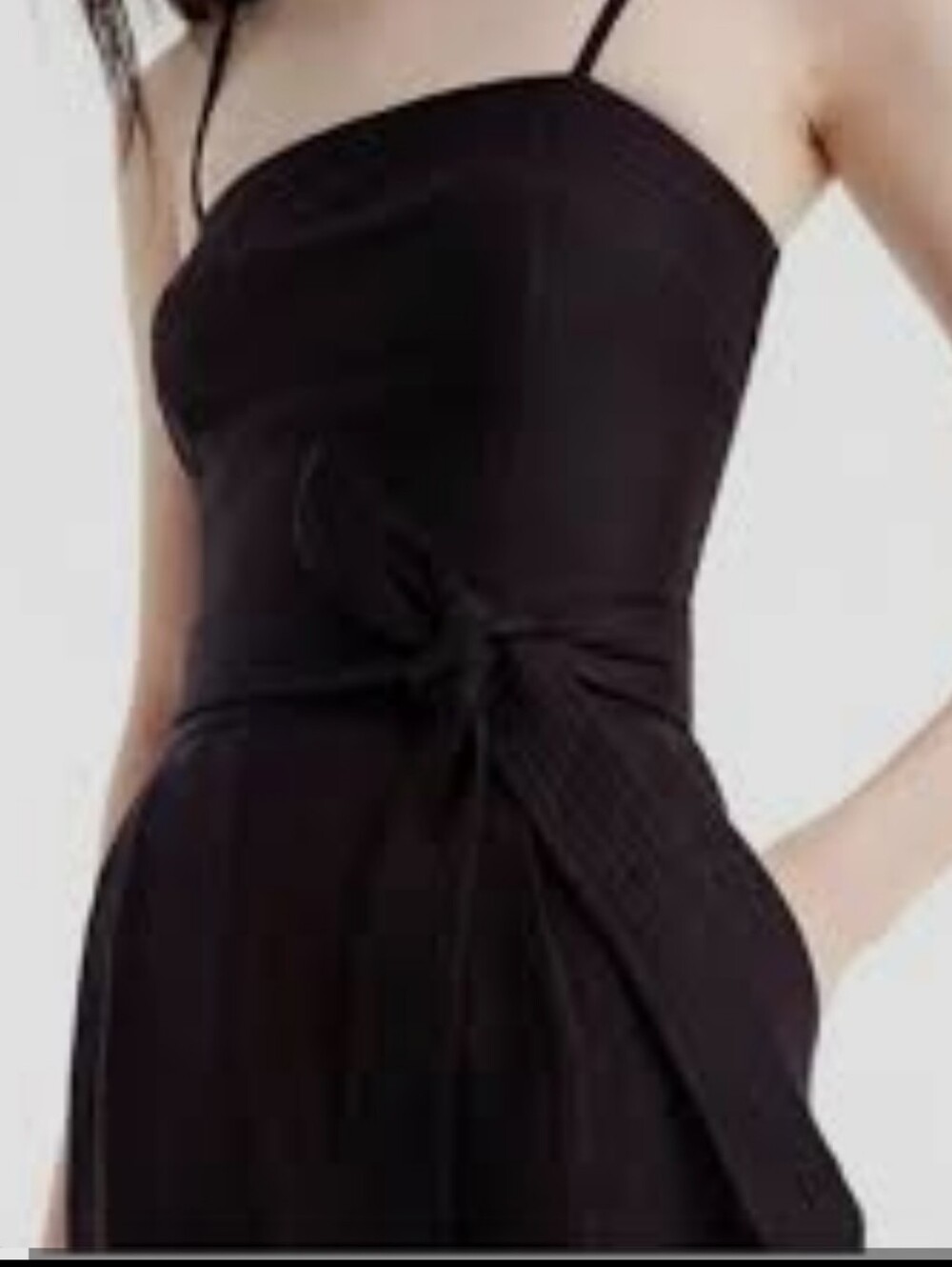 Black Spaghetti-Strap Tie-Waist Dress - Woman With Pockets!
